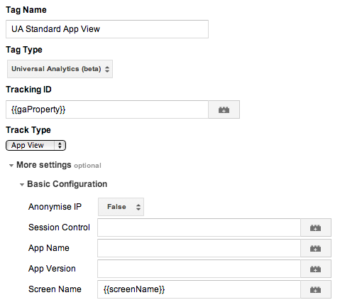 Tag Manager app view tag