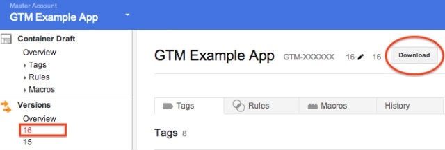 create tag manager version