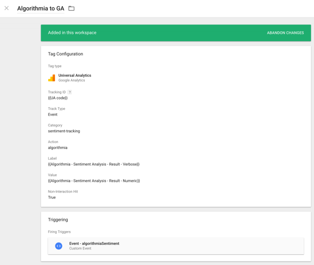 Algorithmia Sentiment value to Google Analytics Algorithmia Sentiment value to Google Analytics
