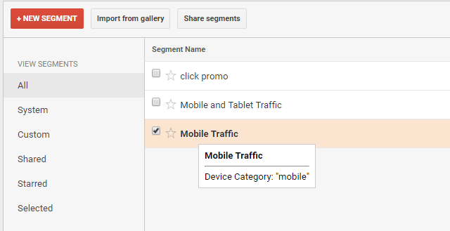 Mobile traffic segment Mobile traffic segment
