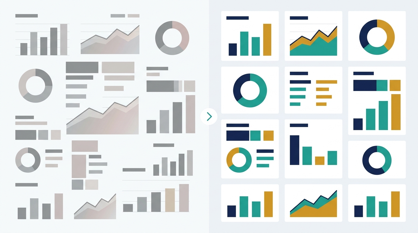 A cluttered, unlabeled dashboard reorganized into a clean, structured one