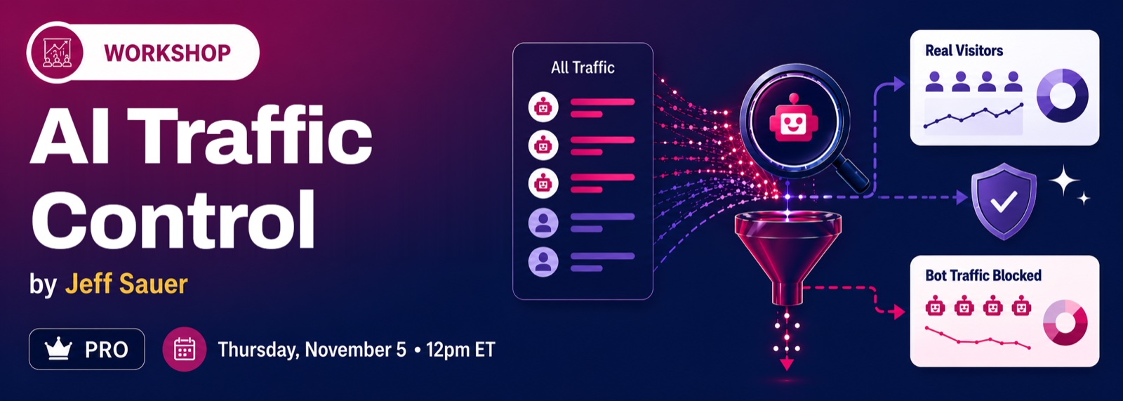 Workshop: AI Traffic Control by Jeff Sauer. Thursday, November 5, 12pm ET