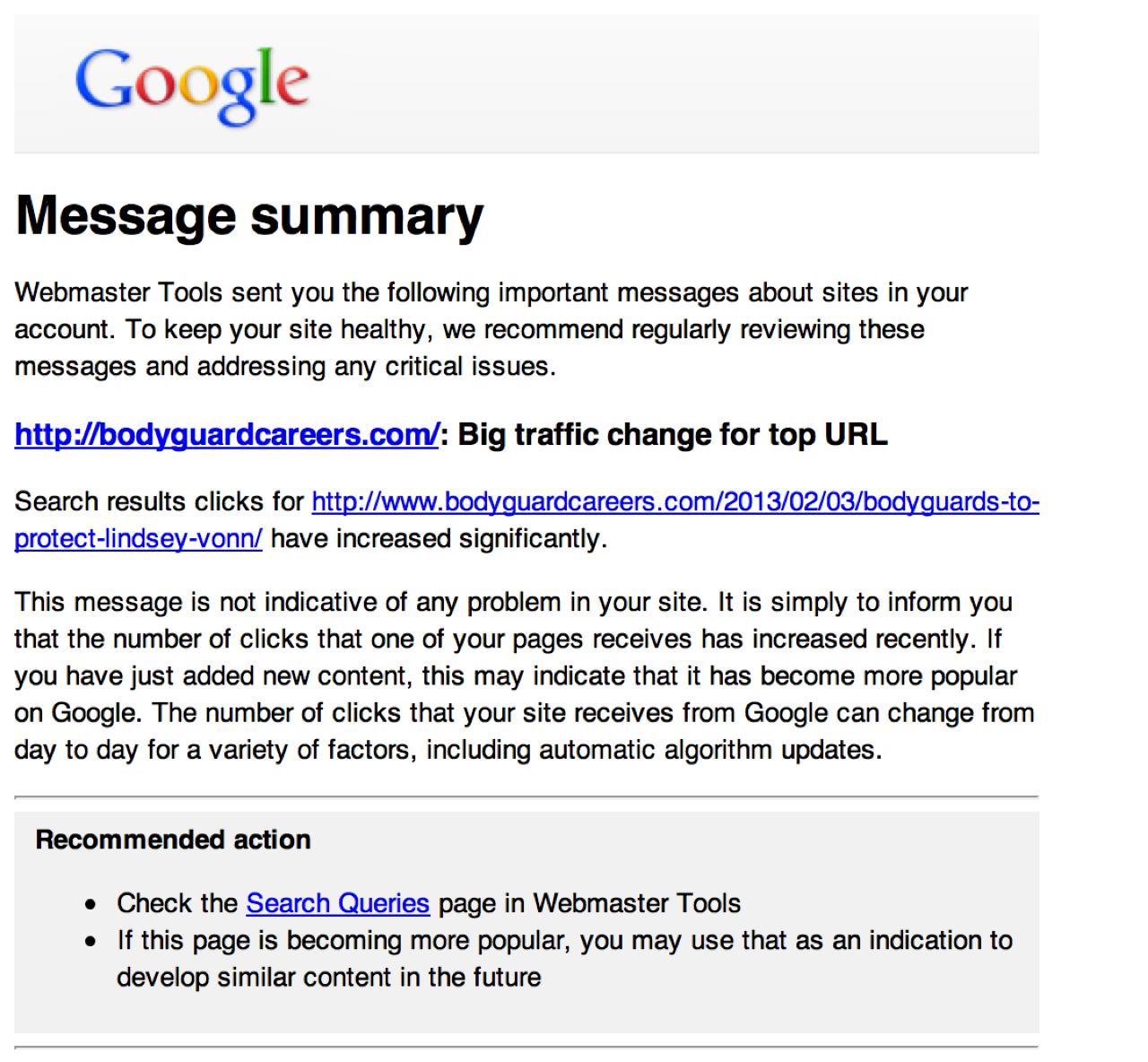 Google Webmaster Tools Traffic Increase