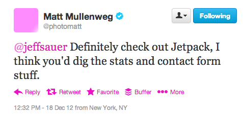 Matt Mullenweg Tweets Jeff Sauer