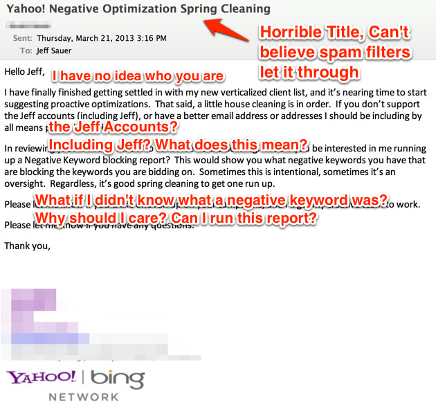 Yahoo Bad PPC Optimization Email