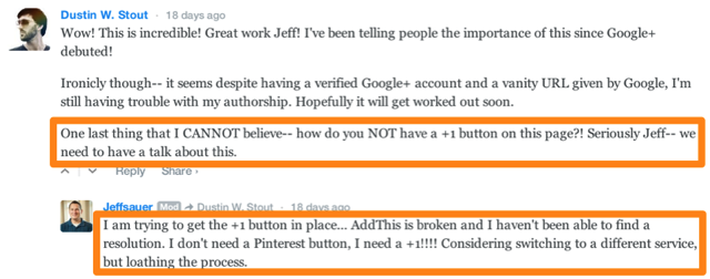 Calling Out a lack of Google+ Buttons