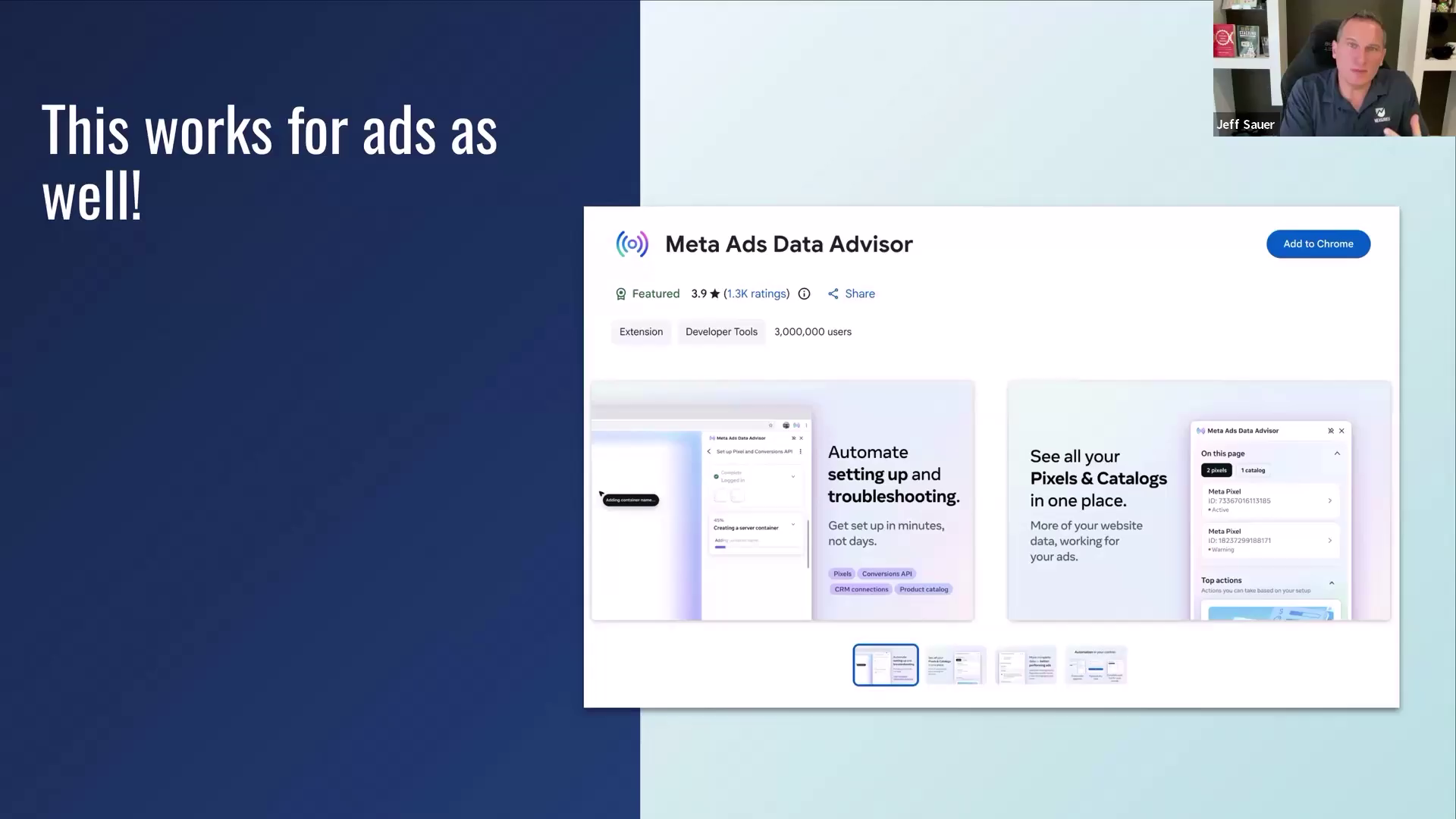 Meta Ads Data Advisor browser extension used to check a prospect ad tracking setup without account access