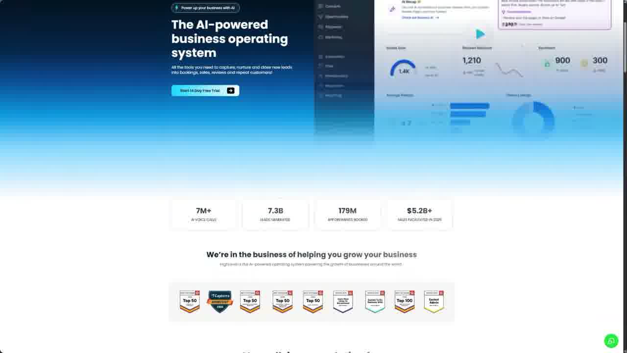 GoHighLevel website: the AI-powered business operating system, an example CRM implementation project