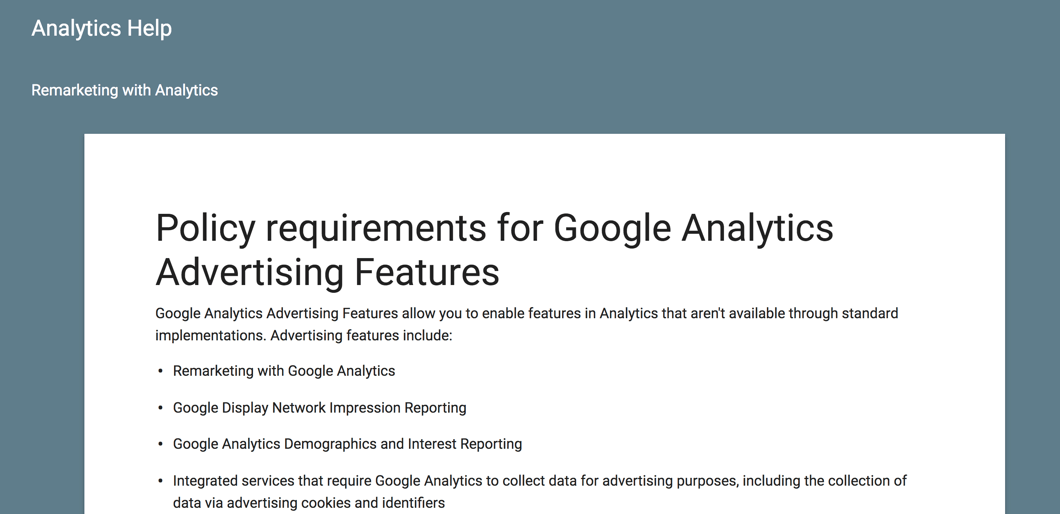 Google analytics advertising features policy