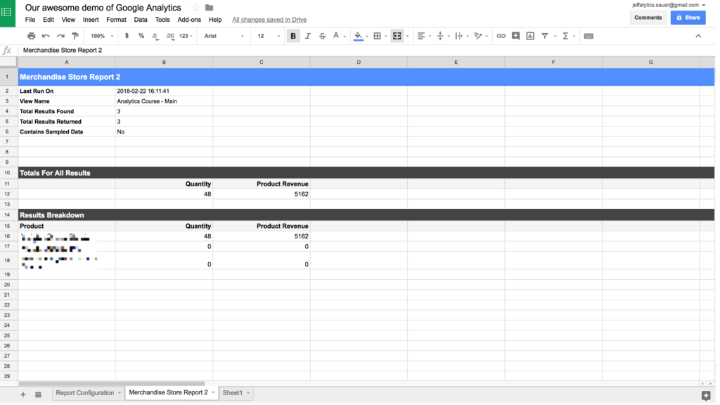 Google Analytics API custom report