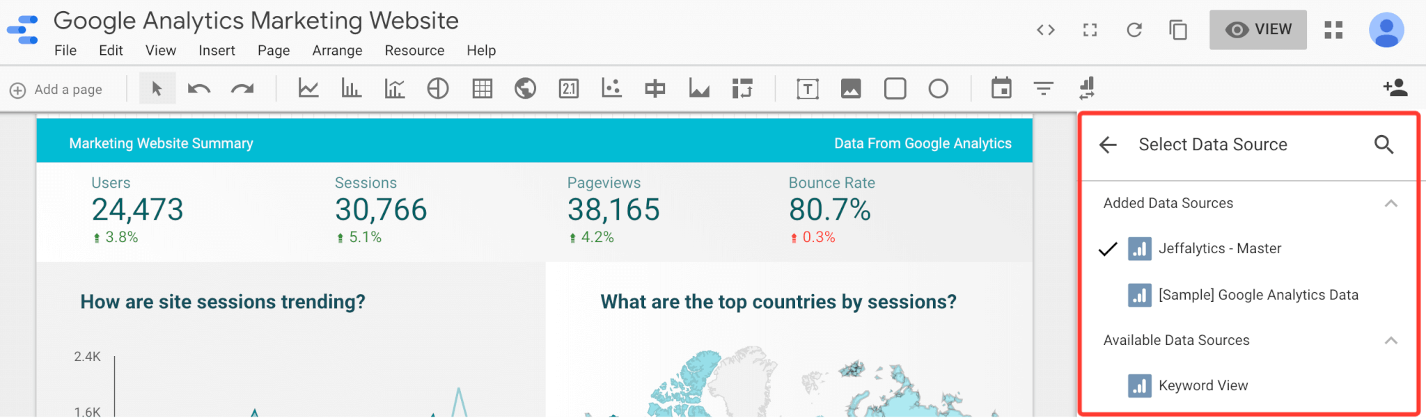 Connecting Google Data Studio to data source