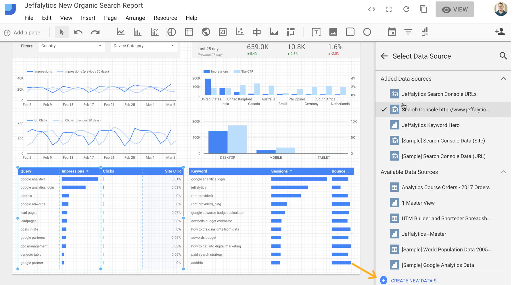 create new data source in Google Data Studio