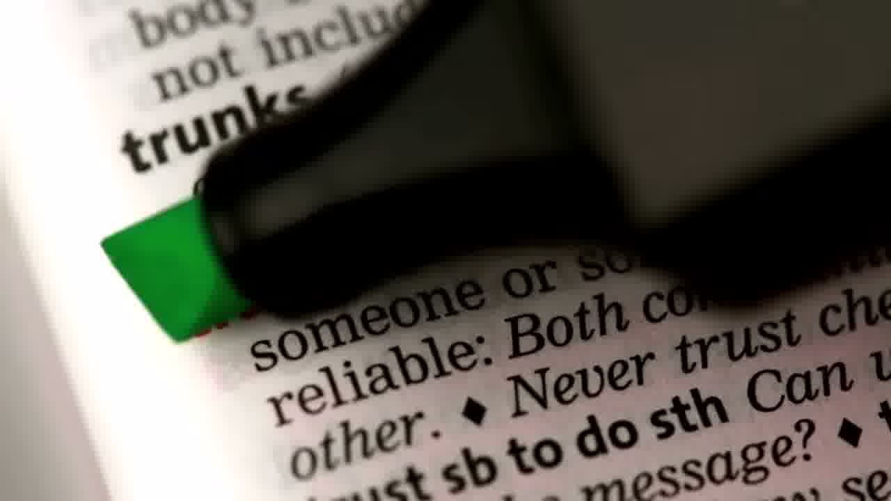 Dictionary definition of trust highlighted with green marker - client trust matters