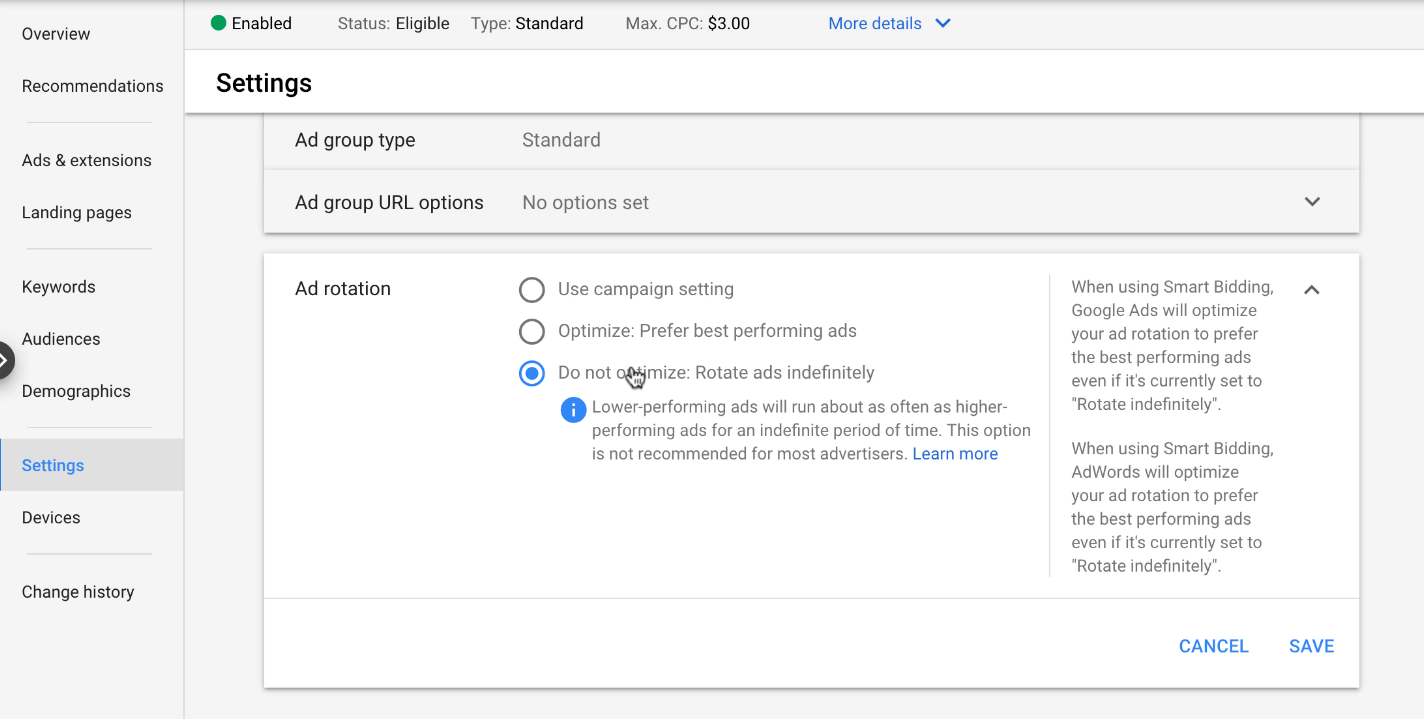 Ad Rotation Settings in Google Ads