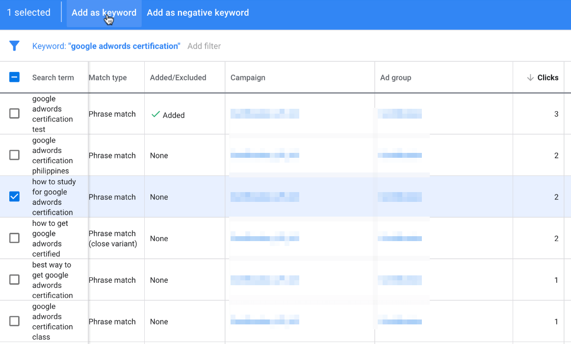 Adding new keywords to ads groups