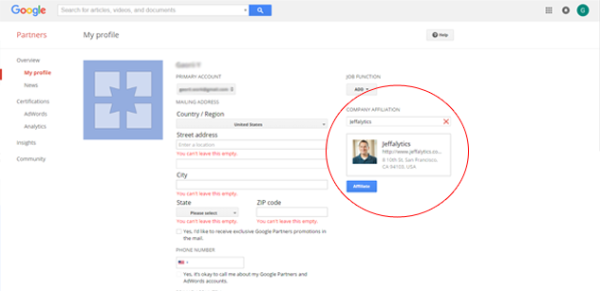 Setting up Google Partners account