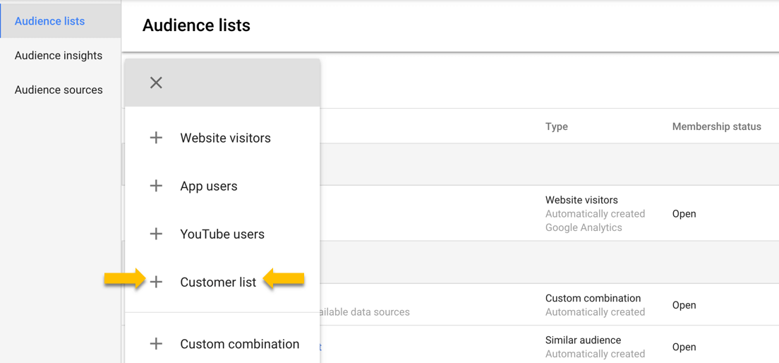 building a customer match list in Google Ads