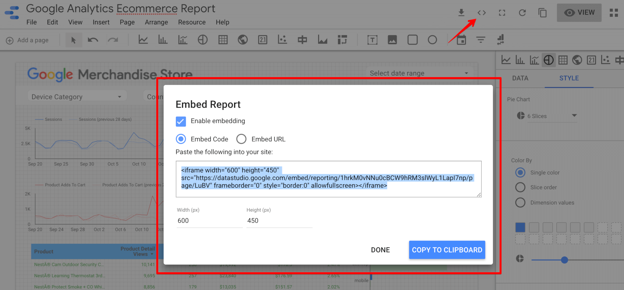 Embed your repots on the web using Google Data Studio