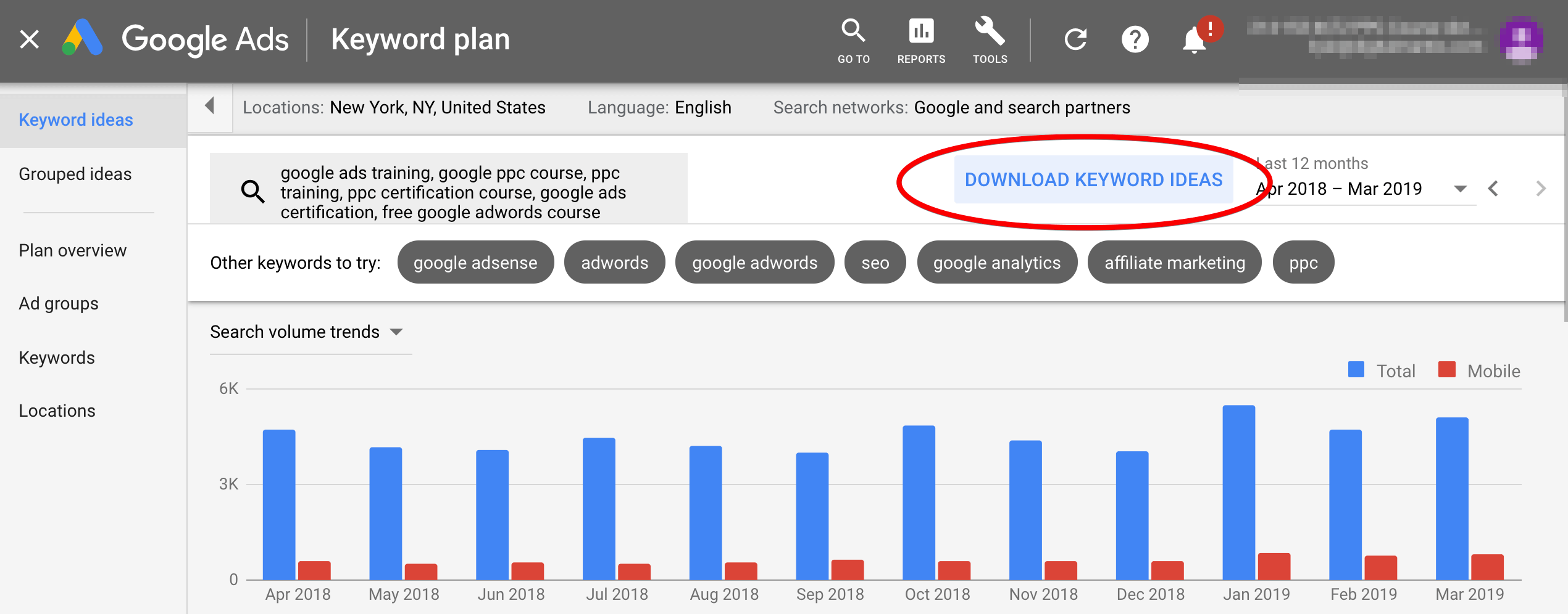 Exporting your keyword list from Google Ads