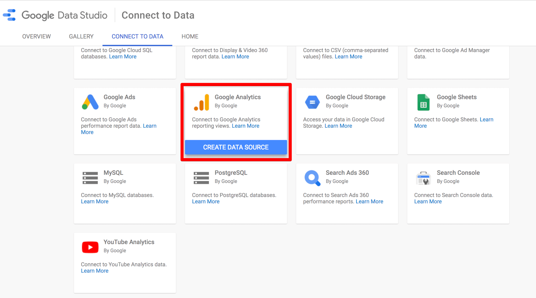 Connecting Google Data Studio to Google Analytics