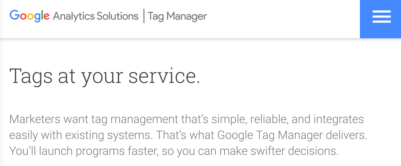 Google Tag Manager homepage