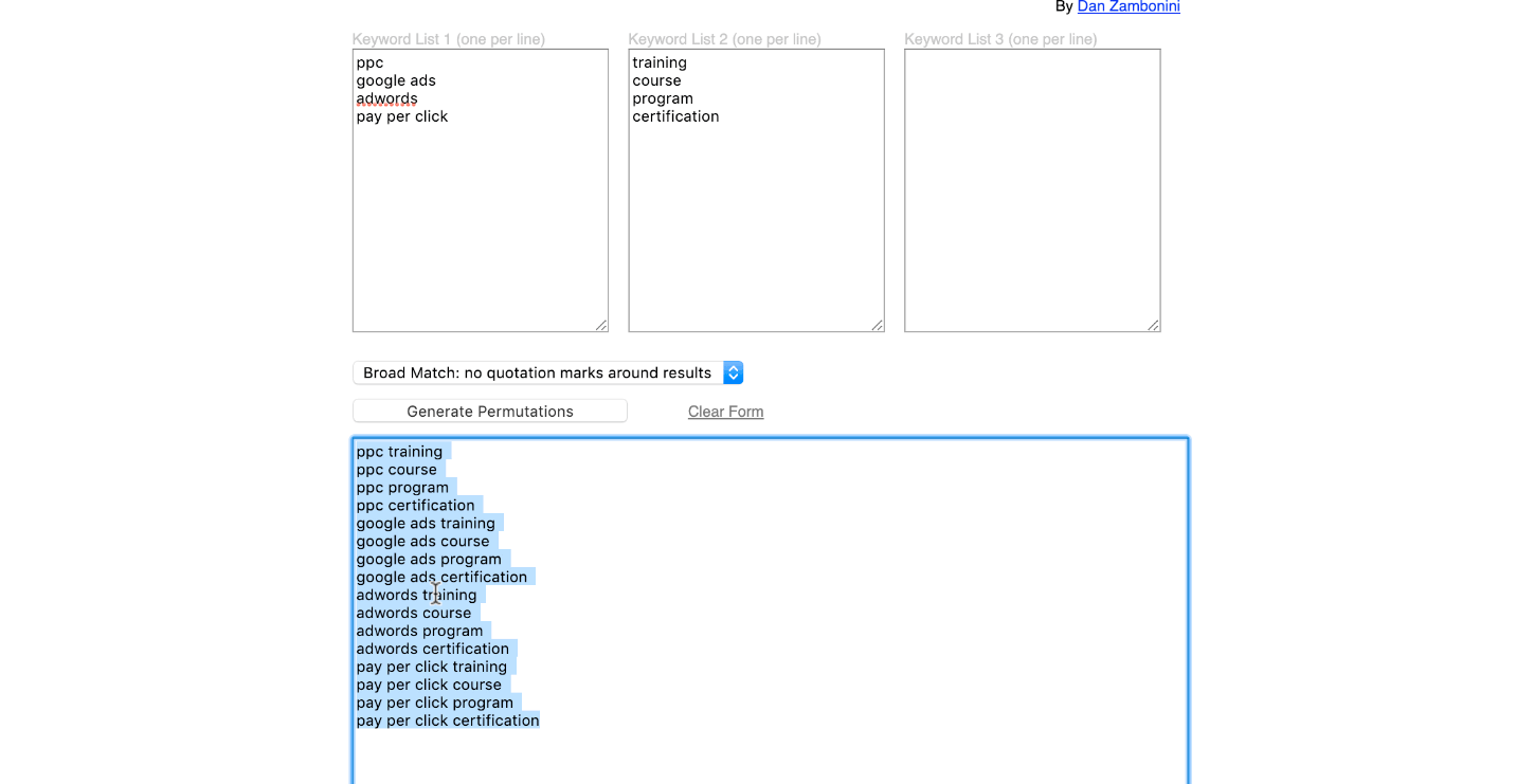 Keyword Permutation