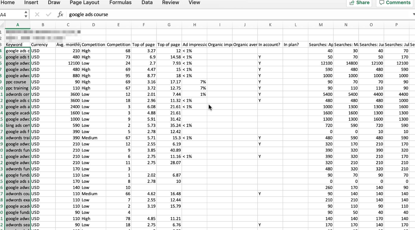 Exporting your keyword list