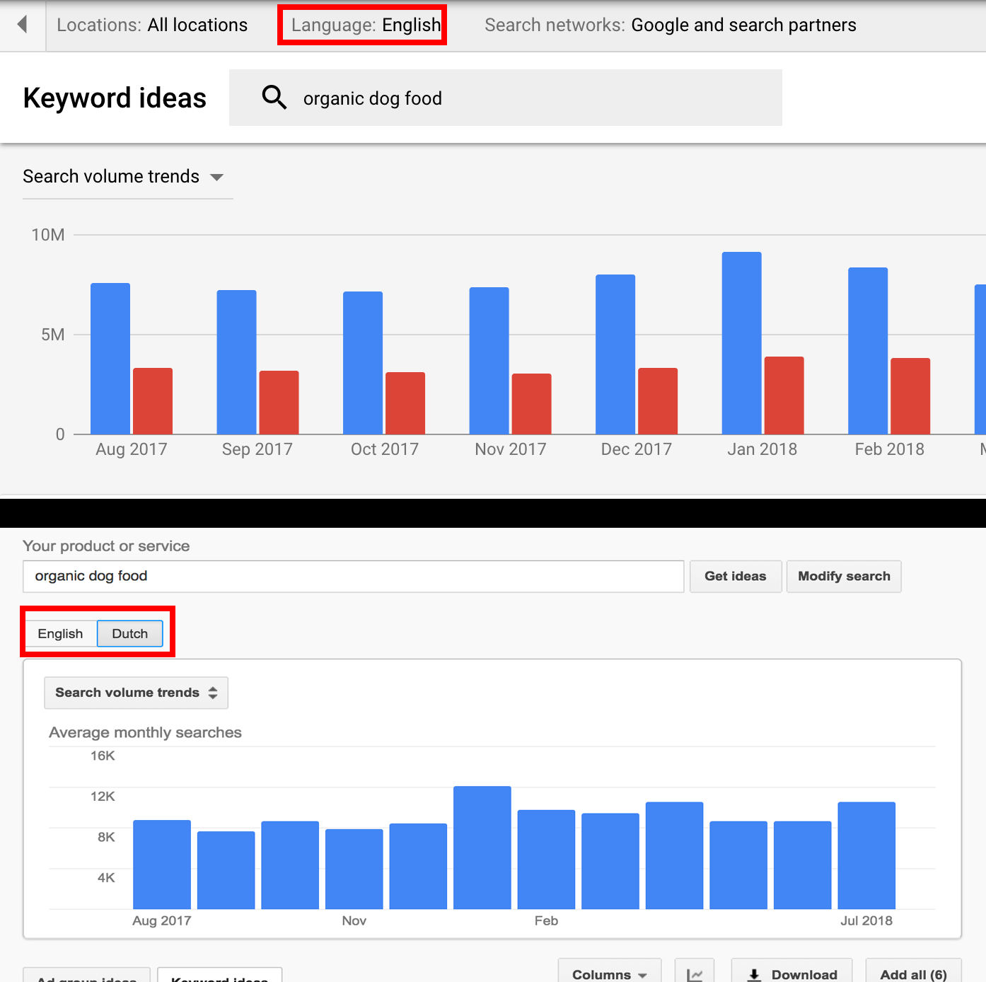 Language setting in the new Google Keyword Planner