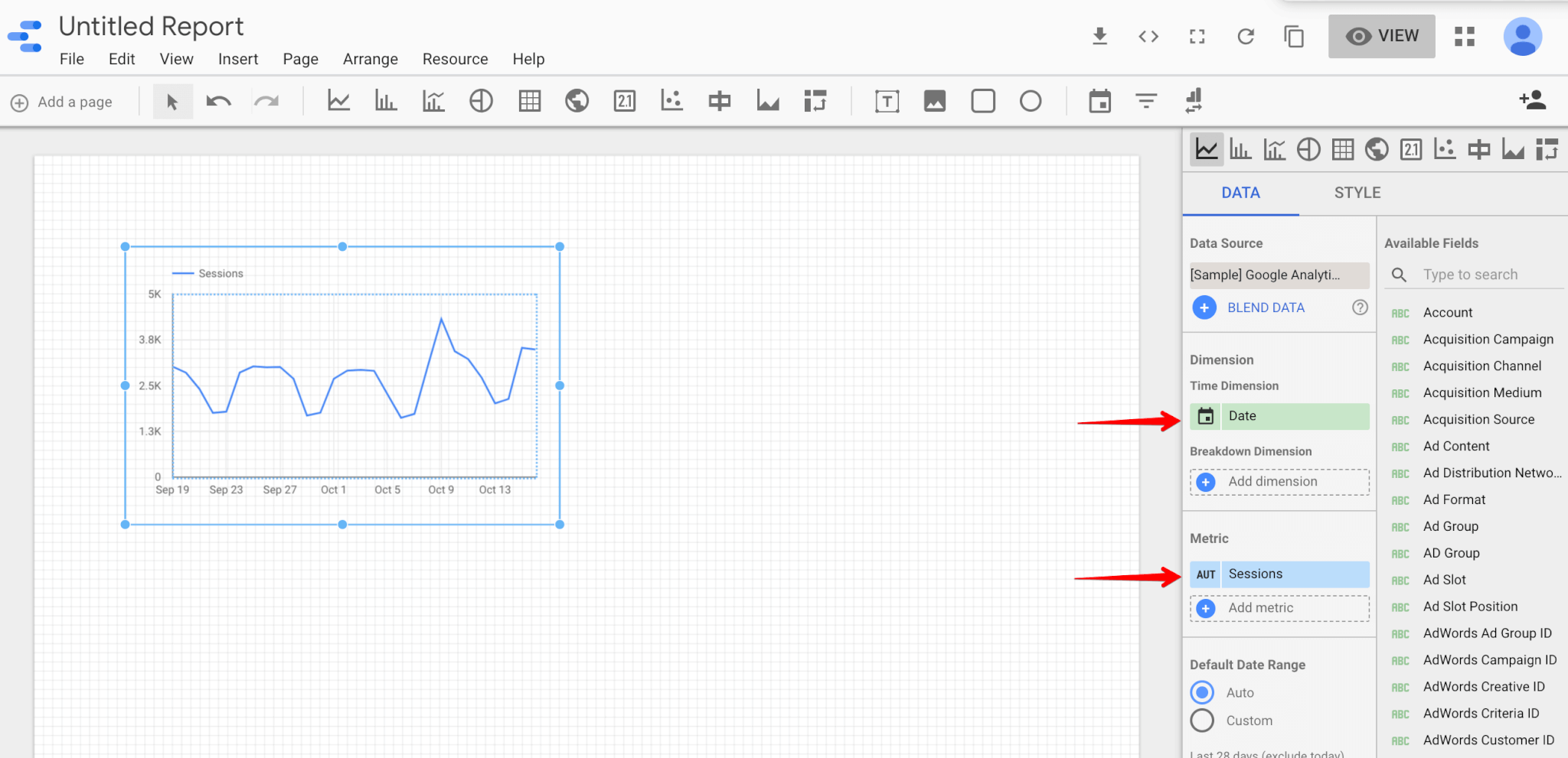 Metrics and dimensions in Google data studio