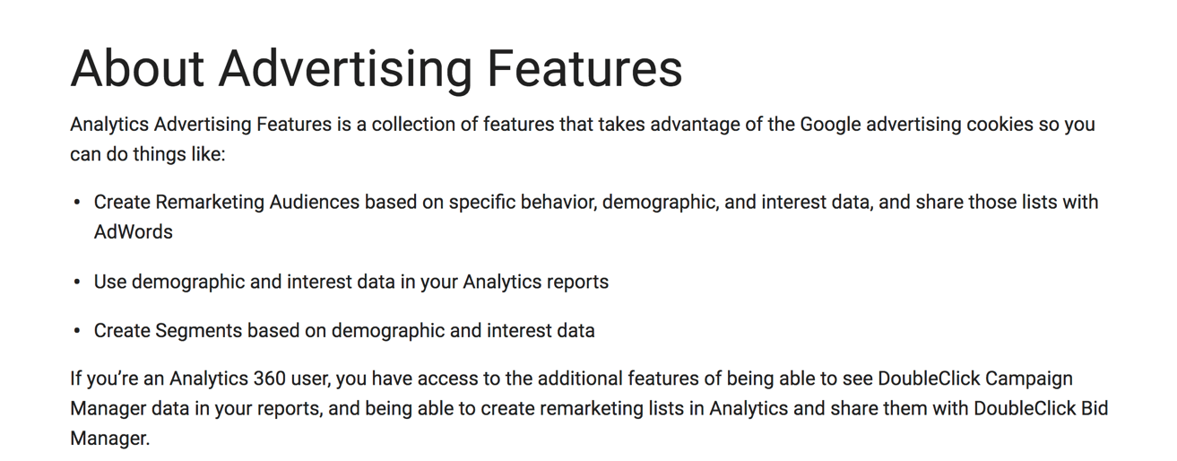 about google analytics advertising features