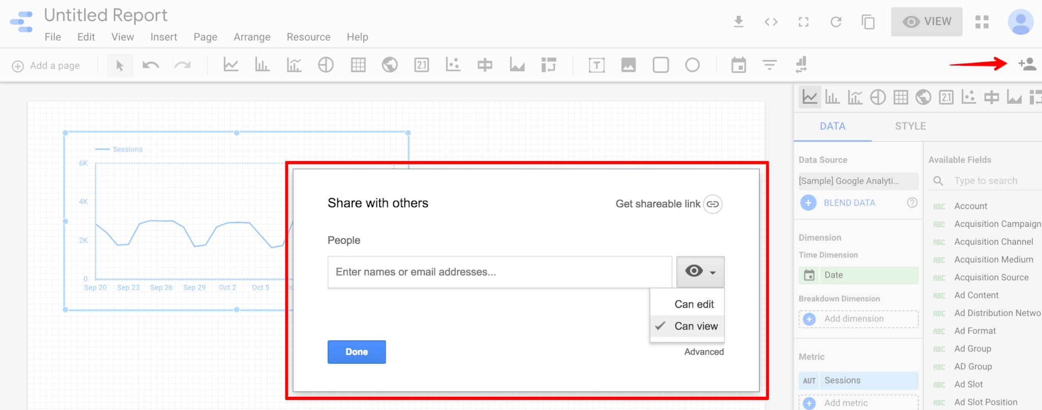 Sharing reports in Google Data Studio