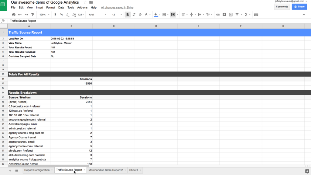 Google Analytics API custom traffic reports