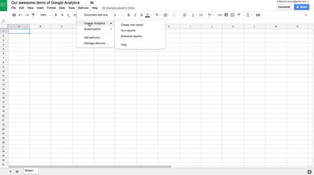 Google Analytics API Google sheets add-on