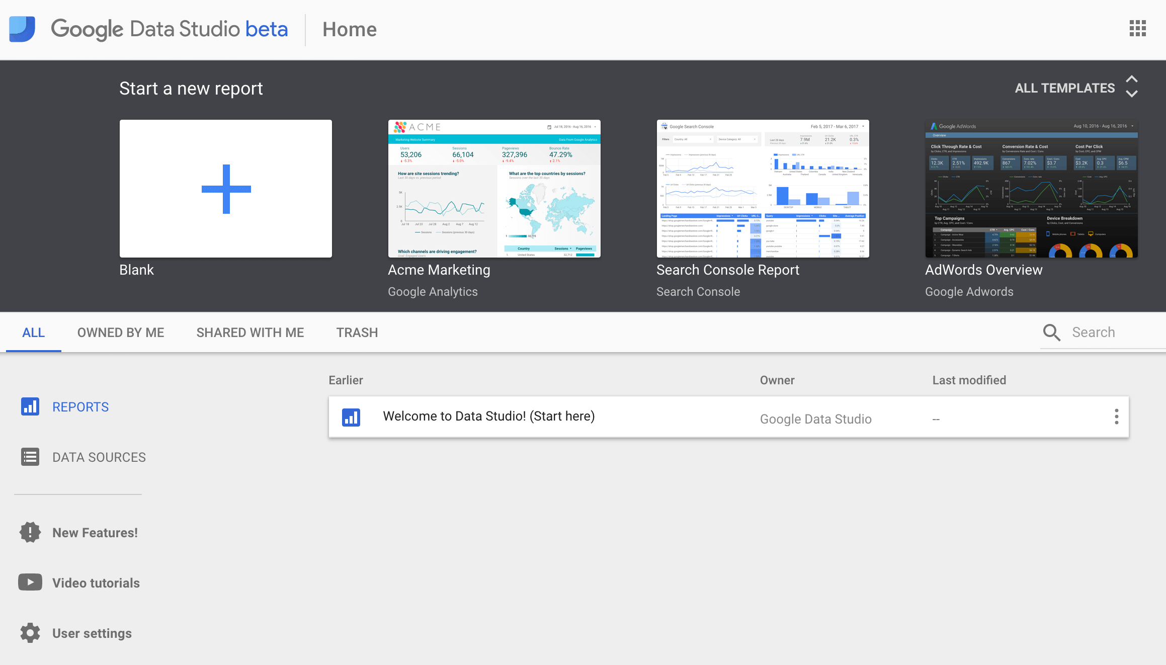 templates in Google Data Studio