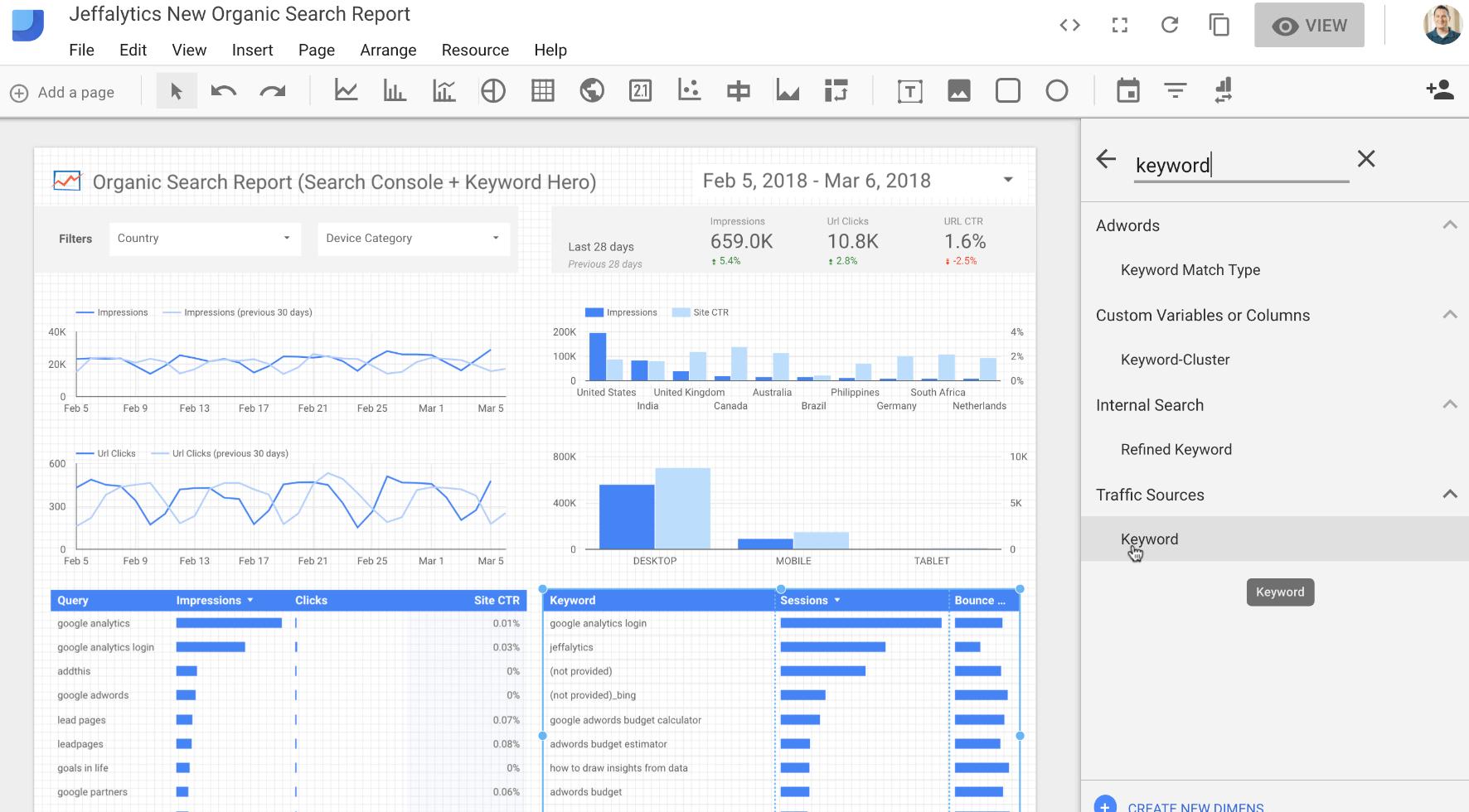 Changing metrics in Google Data Studio