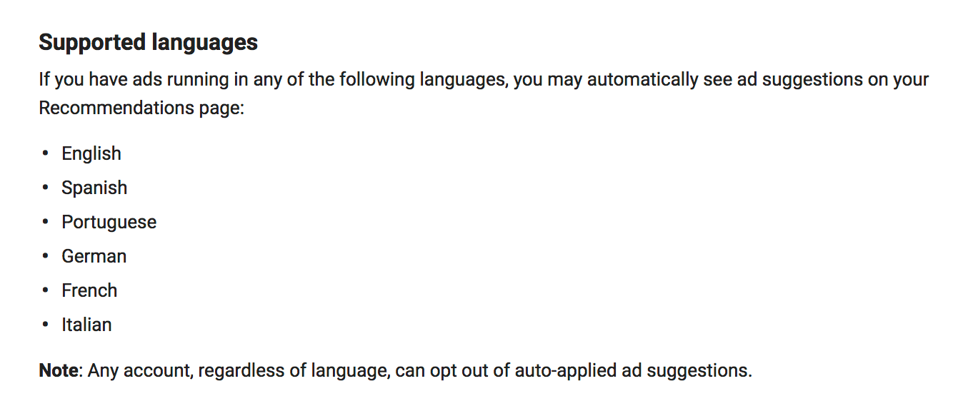 ad suggestion languages