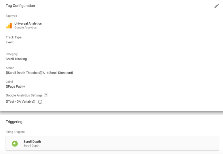 scroll tracking setup within Google Tag Manager