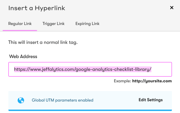 Drip UTM settings