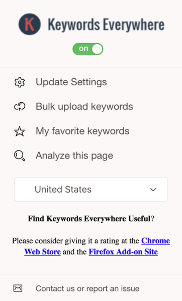 Keywords Everywhere browser extension