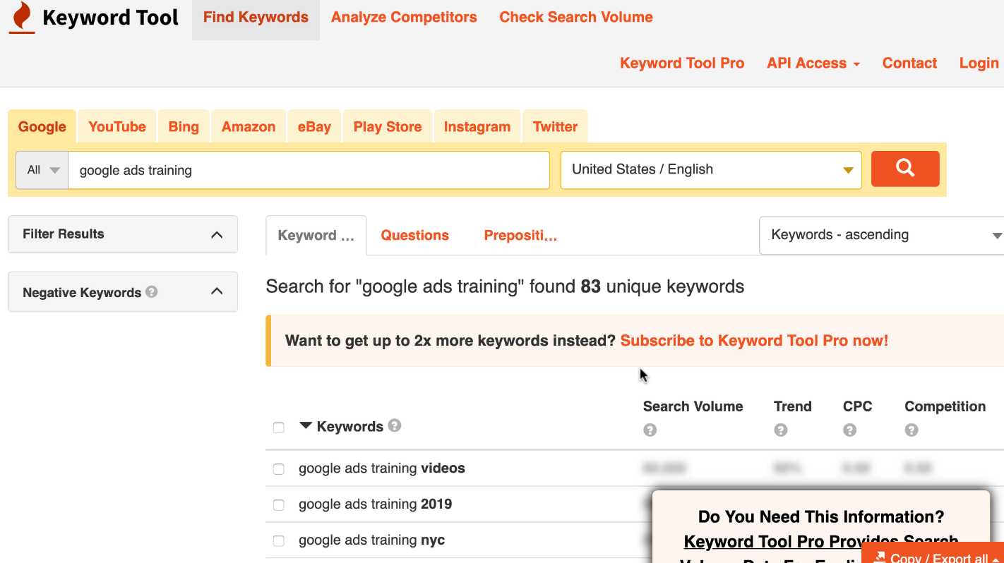 Using Keyword Tool