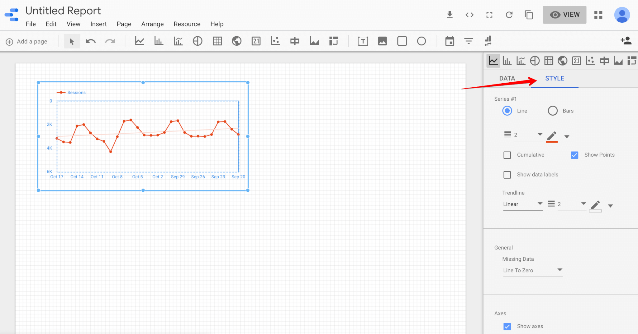 Style menu in Google Data Studio