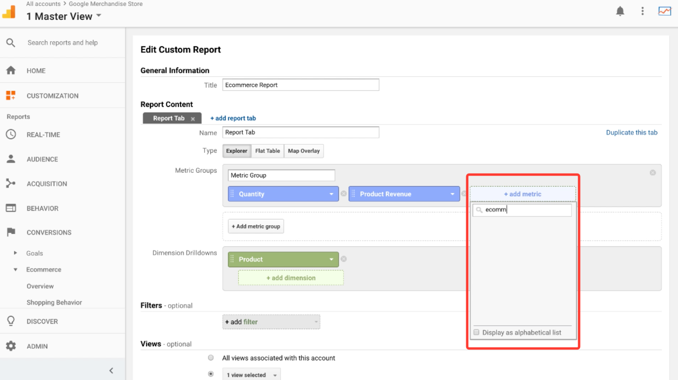 Google analytics custom reports for ecommerce