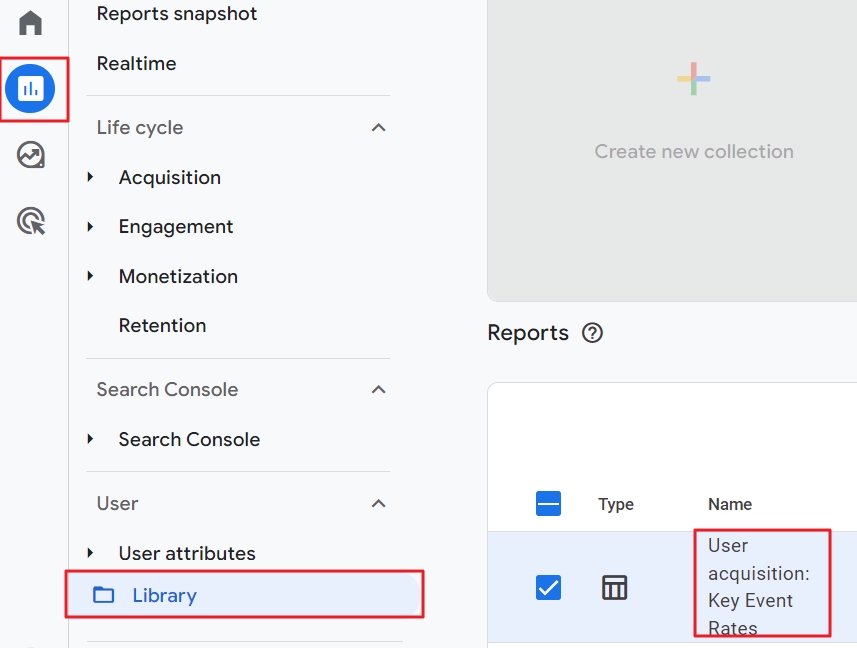 access key event rates report ga4 library