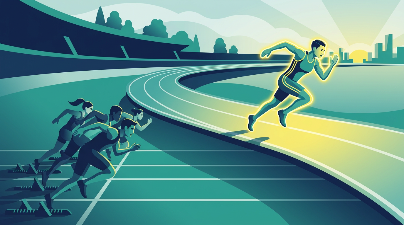 First-mover advantage in AEO services - runner leading the pack on a race track