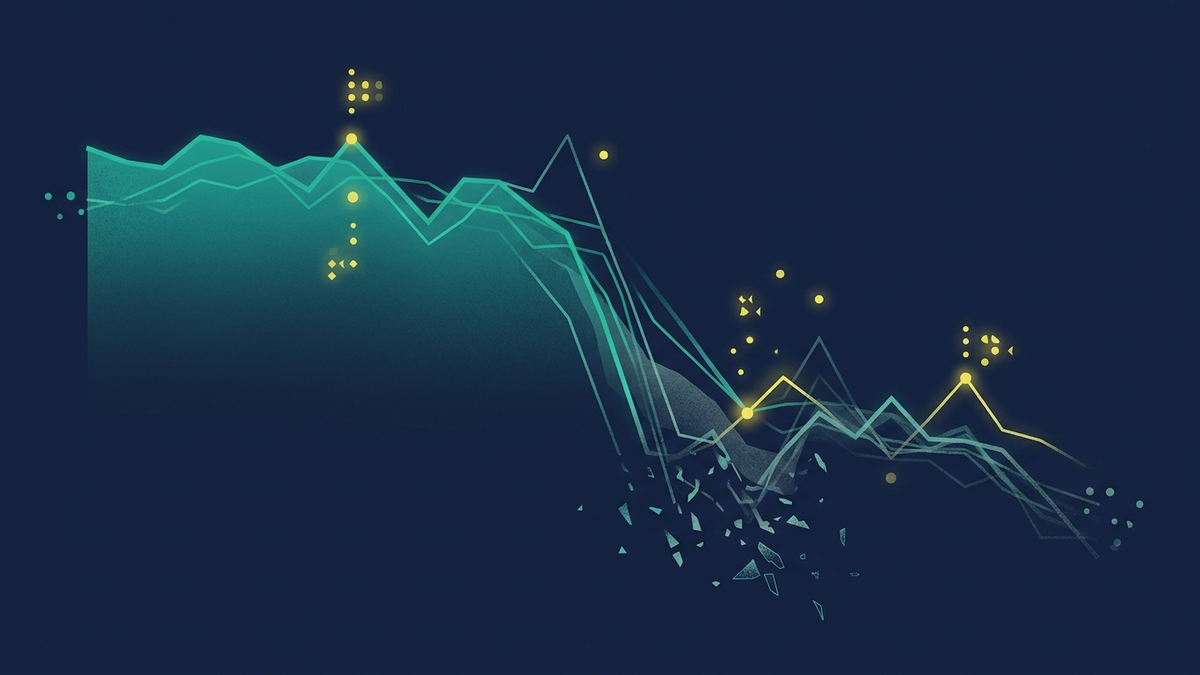 Abstract data visualization showing dramatic decline in organic traffic due to AI Overviews