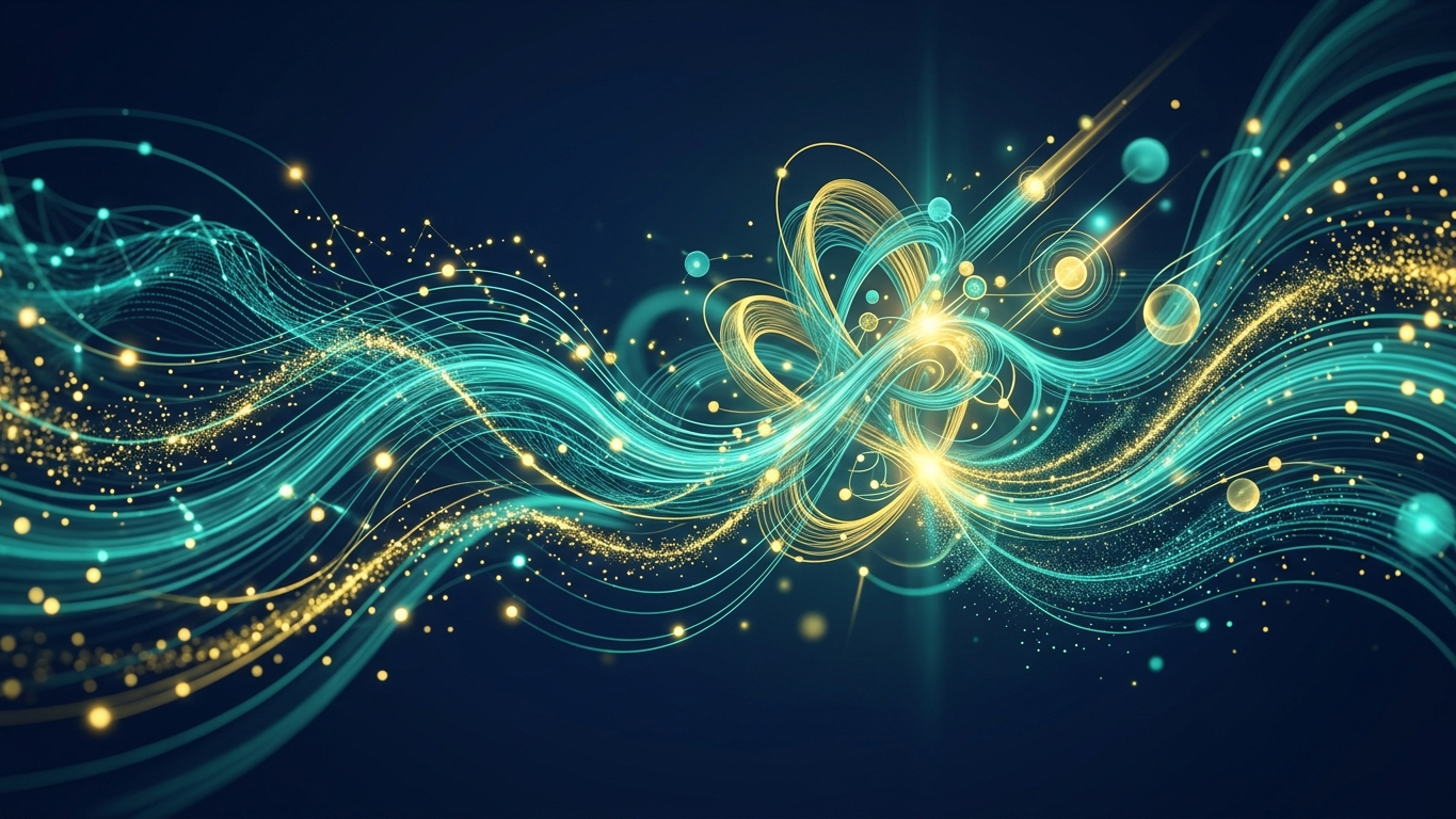 Abstract digital art representing AI consulting and value-based pricing with flowing teal data streams on navy background