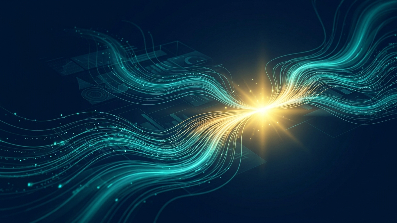 Abstract digital art representing analytics data transformation into agency value