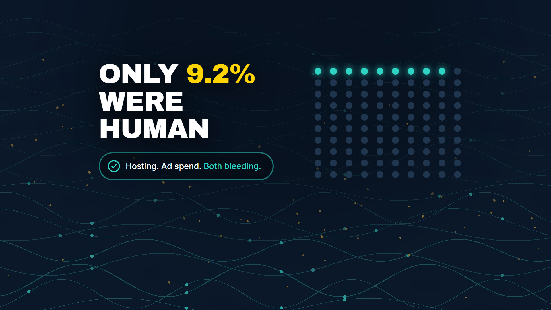 Only 9.2% were human, shown as nine highlighted dots out of one hundred