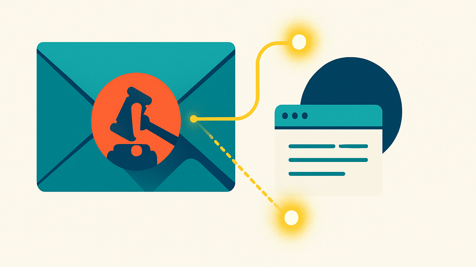 Illustration of a legal demand letter and gavel connected to a website, representing CIPA legal exposure for ordinary businesses