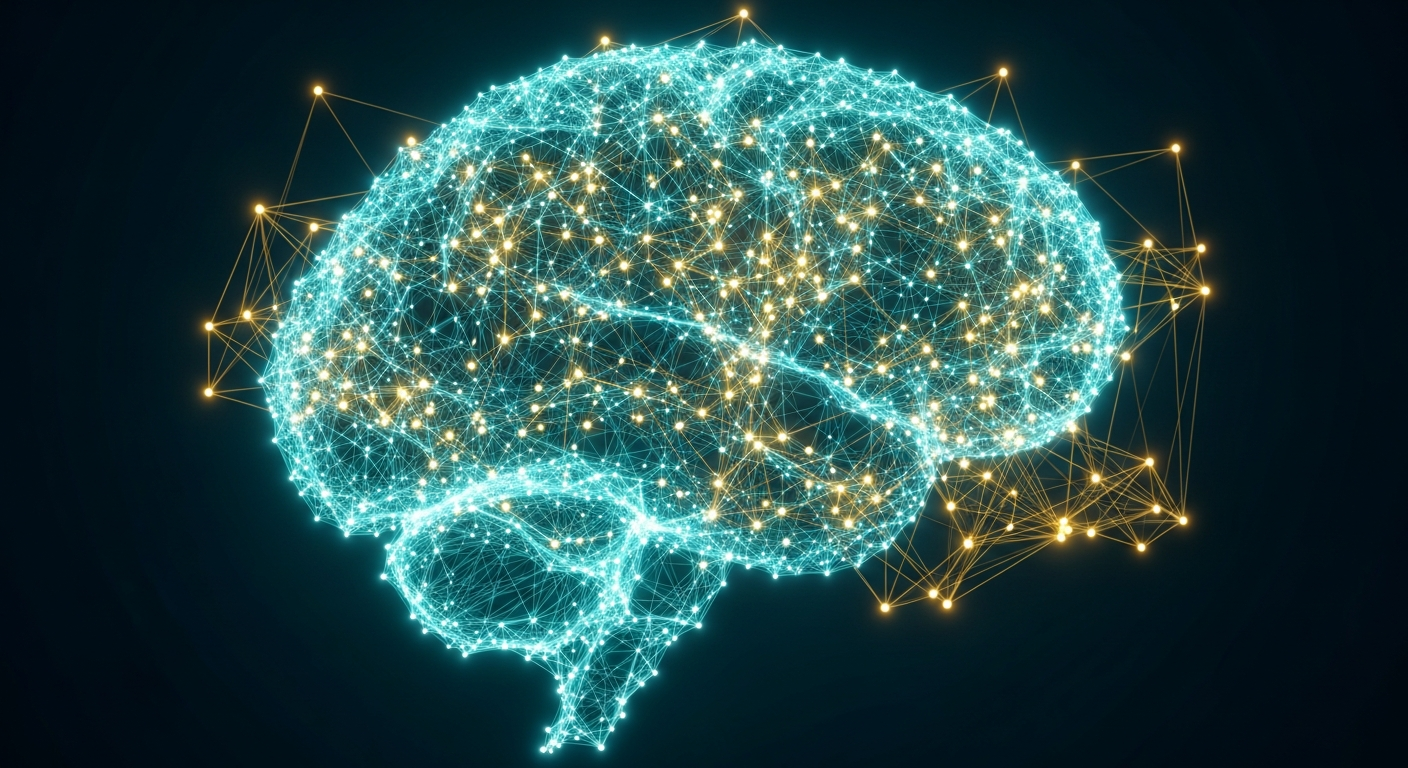 Neural network visualization representing brand context loaded into CLAUDE.md configuration file